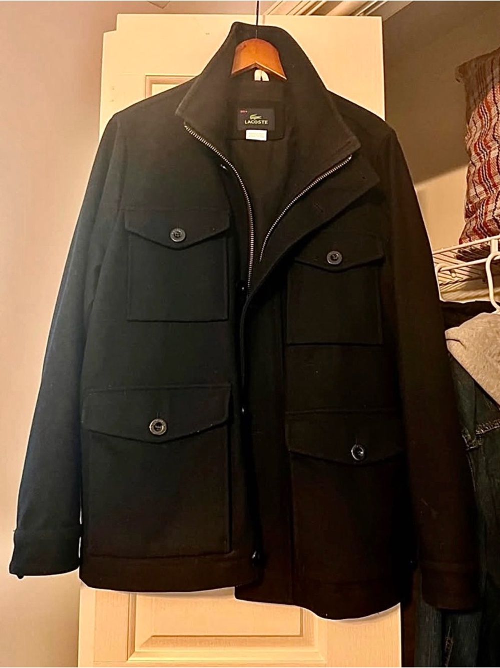 Lacoste Black Military Field Jacket with Front Flap Pockets